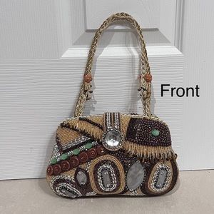Vintage Beaded Purse Hand Bag Golden brown colour
